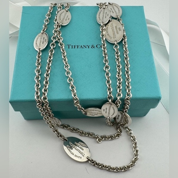 RARE Tiffany & Co. Return to Tiffany® Oval Tag Station Necklace 55” - Picture 3 of 10
